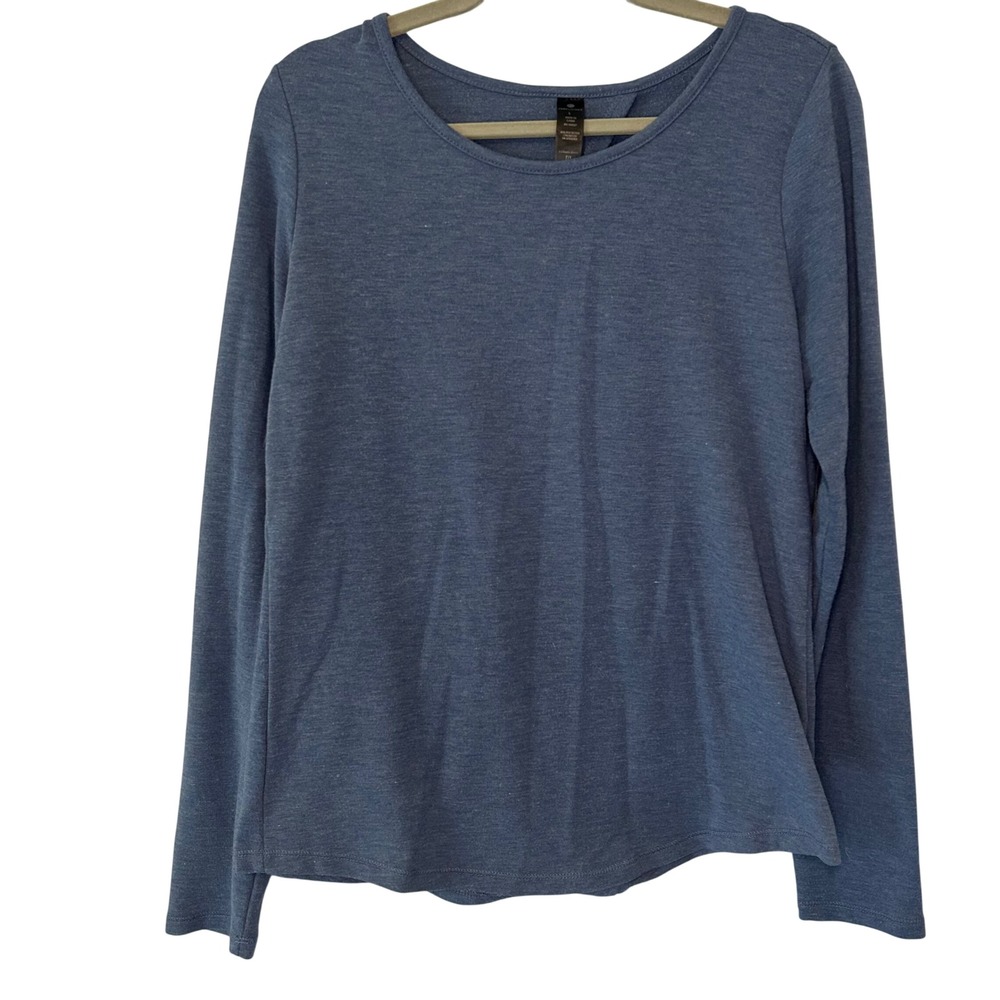 Yogalicious Blue Heathered Open Tulip Back Long Sleeve Activewear Top Large